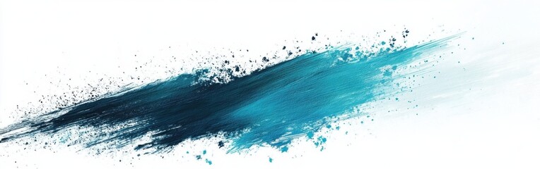 Poster - Abstract white backdrop with a vibrant brushstroke design in hues of teal and navy for creative projects