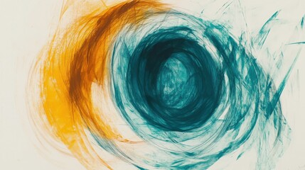 Poster - Soft pencil strokes create circular patterns in teal and brown on white paper, evoking feelings of depth, movement and energy.