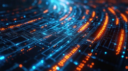 Fototapete - Abstract Digital Circuitry, Symphony of Blue and Orange