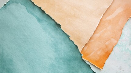 Poster - Abstract pastel paper background with torn edges in orange, tan, and blue shades for artistic design