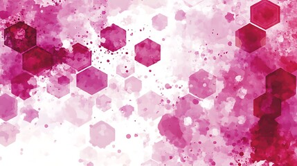 Leinwandbilder - Abstract pink and white hexagonal pattern with watercolor splashes, ideal for backgrounds or designs