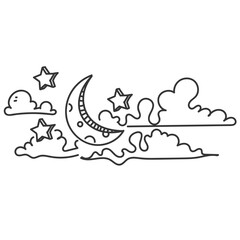 Wall Mural - doodle crescent cloud star illustration