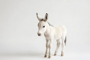 Aufkleber - Mini donkey standing elegantly against a white background with soft shadows in a rustic setting