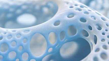 Poster - Intricate close-up of a blue, porous structure showcasing organic patterns and textures