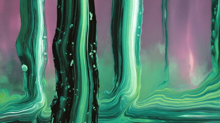 Wall Mural - a fluid abstract landscape with swirling jade and turquoise streaks, flowing vertically like molten 