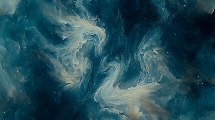 Poster - Abstract swirling clouds in deep blue and turquoise hues, creating a cosmic atmosphere
