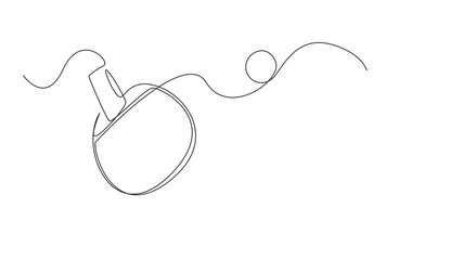 Poster - Self drawing animation of continuous line drawing paddle ping pong racket with ball. Playing indoor sport in winter. Stay healthy with a healthy lifestyle. World Table Tennis Day. Full length animated