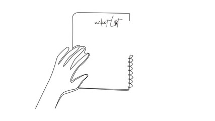 Poster - animated self drawing of continuous one line drawing hand holding a pen and writing in a notebook. d