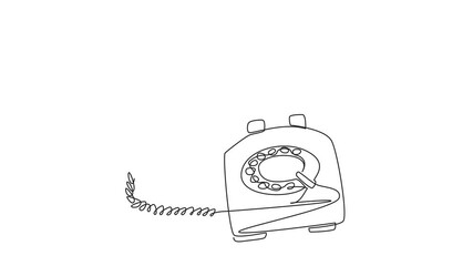 Poster - Self drawing animation of single continuous line drawing retro telephone with the telephone receiver raised and at the top. The ringing sound of landline. National Telephone Day. Full length animated