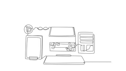 Poster - Animated self drawing of one line drawing a very neatly arranged work desk. Makes it easier to work and read reports. Neatness keeps a good mood. Get Organized Day. Full length single line animation