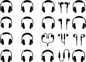 Poster - Set of headphone icons in a simple black design isolated on white background

