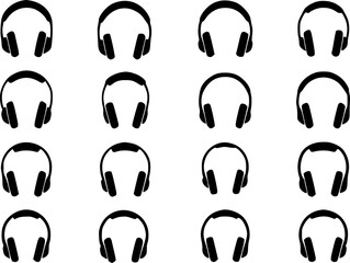Poster - Set of headphone icons in a simple black design isolated on white background
