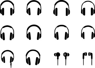 Poster - Set of headphone icons in a simple black design isolated on white background
