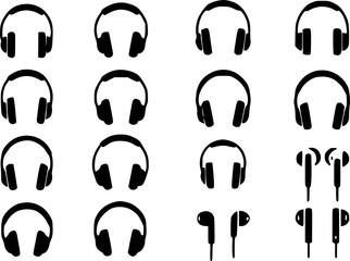 Poster - Set of headphone icons in a simple black design isolated on white background
