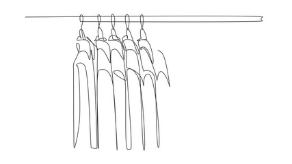 Poster - Animated self drawing of single continuous line drawing clothes hanger with several shirts of various colors hanging. Ironed, ready to wear. Hang. Get Organized Day. Full length single line animation