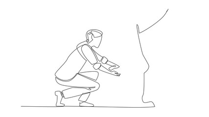 Poster - animation of single one line drawing female veterinarian examining leg of horse. performing the hors