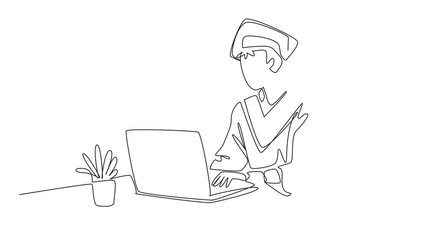 Poster - animated self drawing of single continuous line drawing a man wearing a graduation gown complete wit