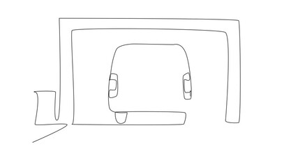 Poster - Animated self drawing of continuous line drawing car garage seen from the front and car seen from the back. Car parked from the front of the car. National Garage Day. Full length single line animation