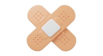 crossed adhesive bandages, medical aid for wound care and protection on white