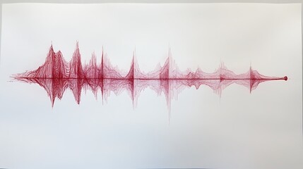Poster - Abstract representation of sound waves in red, showcasing audio visualization on a white background