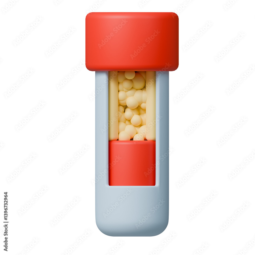 Clinical chemistry 3d icon. Lipemic blood in sample tube with fat-like ...