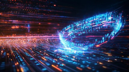 Aufkleber - Abstract digital landscape showcasing vibrant data streams and glowing particles in motion