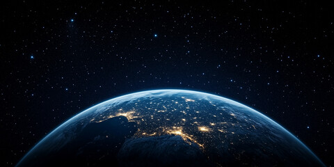 bright night lights on planet earth from space