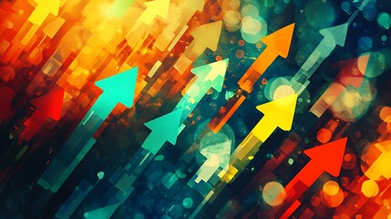 Aufkleber - Abstract colorful arrows representing growth and progress against a vibrant bokeh background