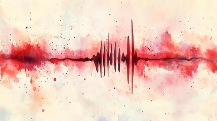 Poster - Abstract watercolor sound wave illustration with red hues and splashes, evoking creativity