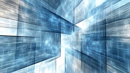 Aufkleber - Abstract blue and white geometric patterns creating a sense of depth and movement in a digital space