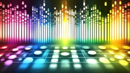Poster - Colorful sound wave visualization with vibrant lights and patterns, creating a dynamic atmosphere