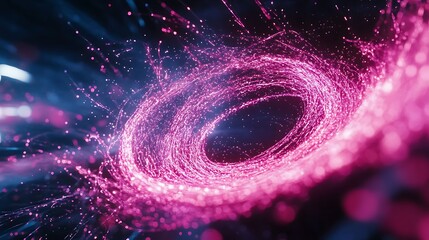 Poster - Abstract representation of a swirling vortex of pink particles with a dynamic background of light streaks