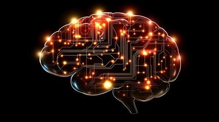 Aufkleber - Abstract representation of a brain with glowing circuits and lights on a dark background