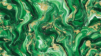 Poster - Abstract green marble texture with gold accents, swirling patterns creating a luxurious feel