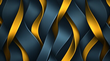 Poster - Abstract wavy pattern of blue and gold ribbons intertwining, creating a dynamic visual effect