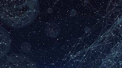 Poster - Abstract Astronaut in Starry Sky Vector, Wireframe Space Concept with Planets and Stars