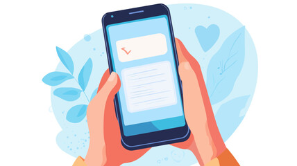 Poster - Hand Holding Smartphone with New Messages Notification, Digital Communication Concept, Mobile Text Messaging Alert, Modern Technology Illustration