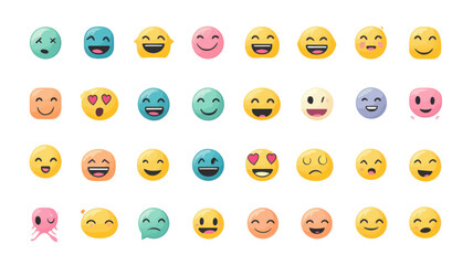 Poster - Colorful Vector Emoticons Set with Various Expressions and Emotions - Fully Editable without Mesh, Filters, or Effects