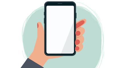 Poster - Hand Holding Smart Phone Vector Illustration - Blank Screen, Mobile Technology, Communication Concept