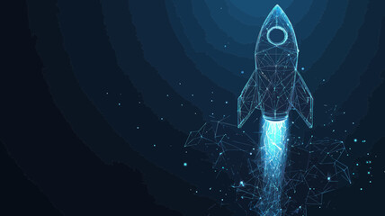 Poster - abstract rocket launch digital spaceship outer space business development boosting concept low poly 