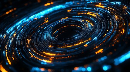 Poster - Abstract swirling vortex of blue and orange light particles, creating a dynamic visual effect