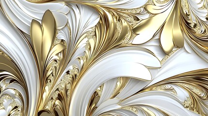 Poster - Elegant golden and white floral abstract design with intricate details and smooth textures