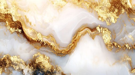 Poster - Elegant abstract marble texture with golden veins and soft white hues, ideal for backgrounds