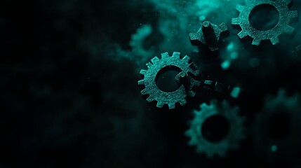 Poster - Close-up of intricate gears in a dark, moody environment, highlighting mechanical precision and depth