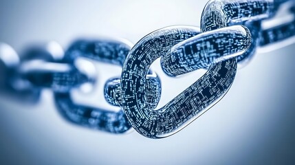Aufkleber - Close-up of a digital chain link symbolizing connectivity and technology against a blurred background