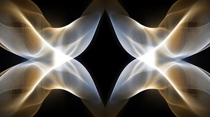 Poster - Abstract light waves creating a symmetrical pattern against a dark background, suggesting motion