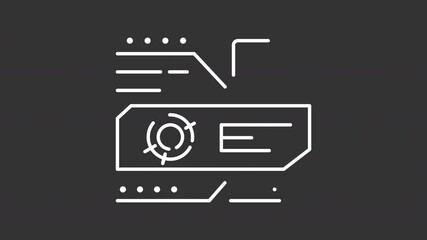 Poster - Hud display white line animation. Futuristic interface animated icon. Data showing up. Spinning circles. Isolated illustration on dark background. Transition alpha video. Motion graphic