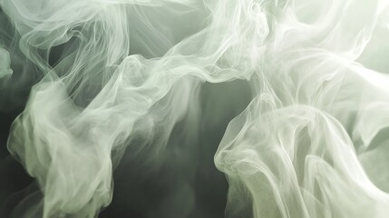 Poster - Ethereal wisps of smoke gracefully swirling against a soft green background, creating a tranquil atmosphere