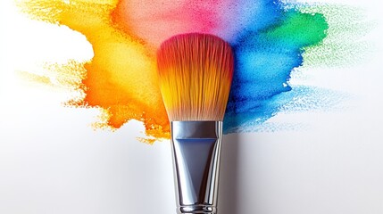 Poster - Brush is painted with a rainbow of colors. The brush is the main focus of the image, and the colors of the brush are the main colors of the rainbow