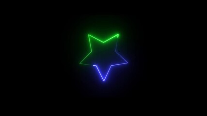 Wall Mural - Glowing star animation on black background. Glowing neon space glittering stars night.